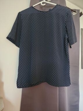 Karen Scott Navy Blue Polka Dot Short Sleeve Blouse